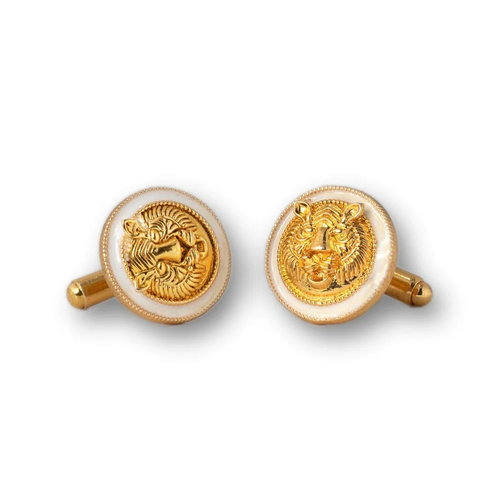 Tiger Enamel Gold Plated Cufflinks (White)