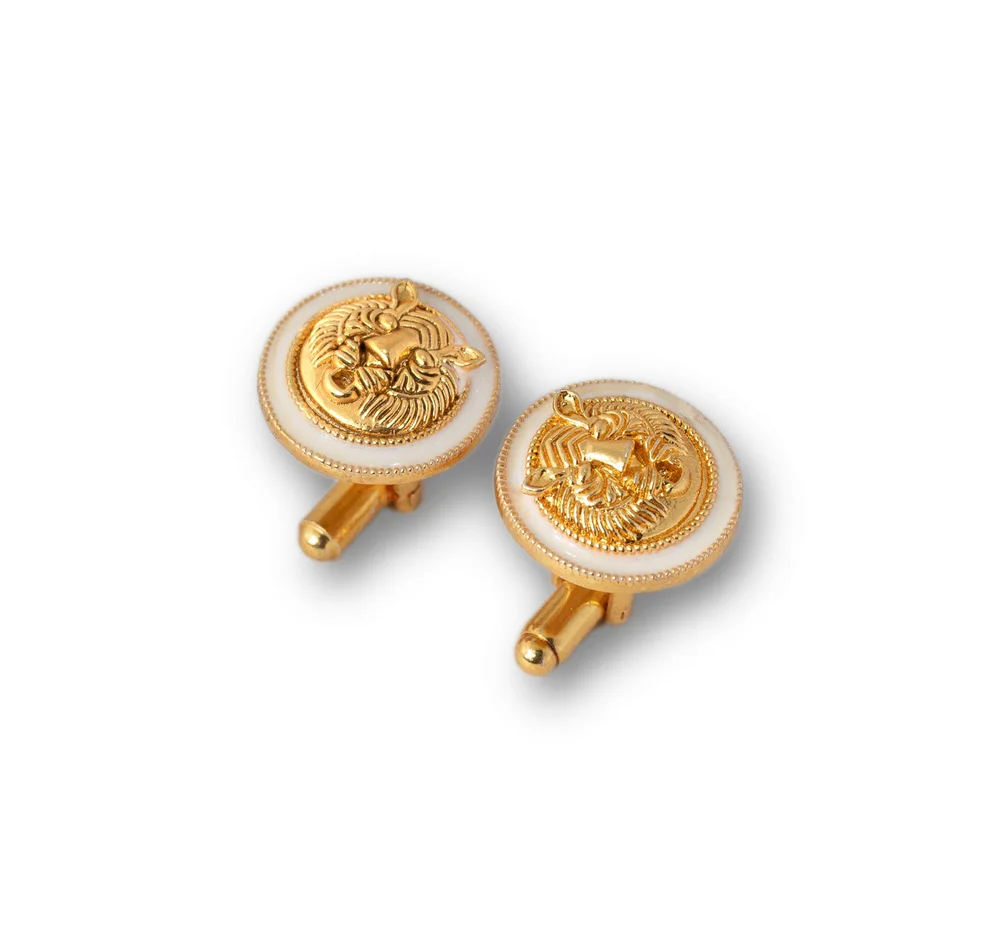 Tiger Enamel Gold Plated Cufflinks (White) view 2