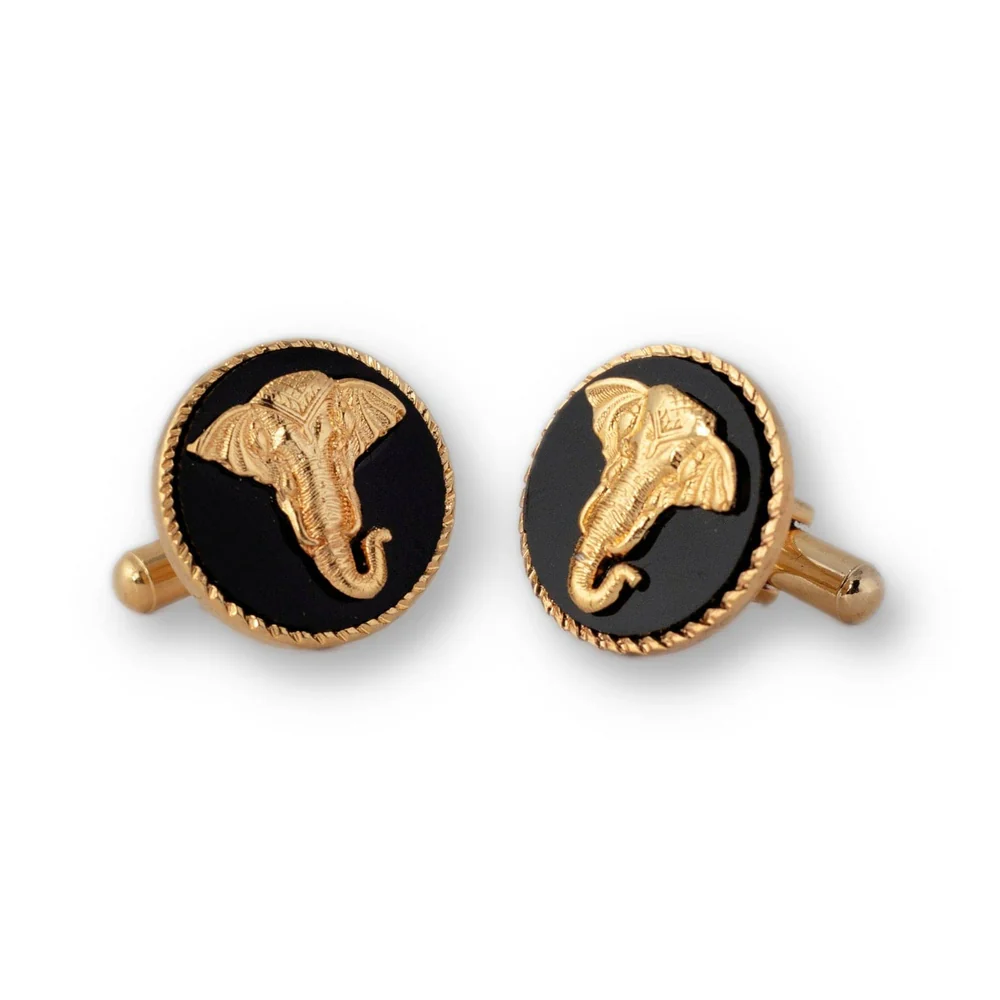Elephant Gold Plated Cufflinks (Black)
