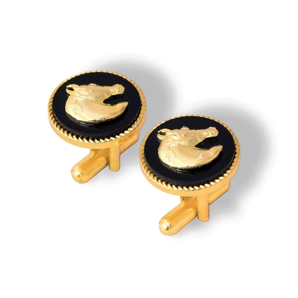 Horse Gold Plated Cufflinks (Black) view 2