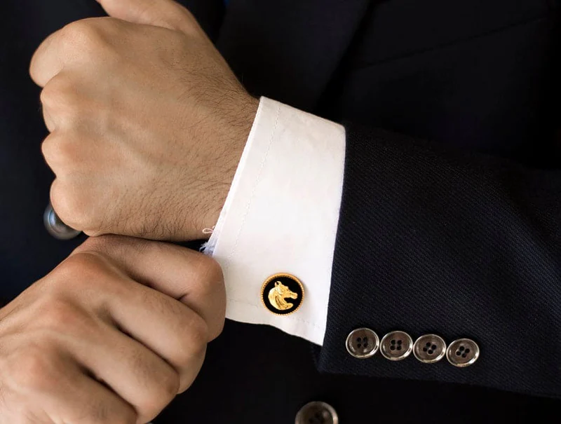 Horse Gold Plated Cufflinks (Black) view 3
