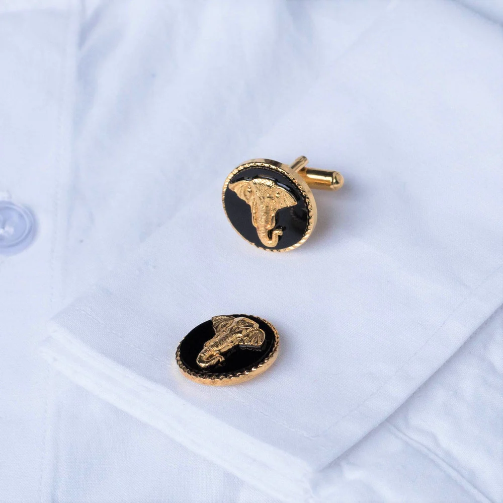 Elephant Gold Plated Cufflinks (Black) view 3