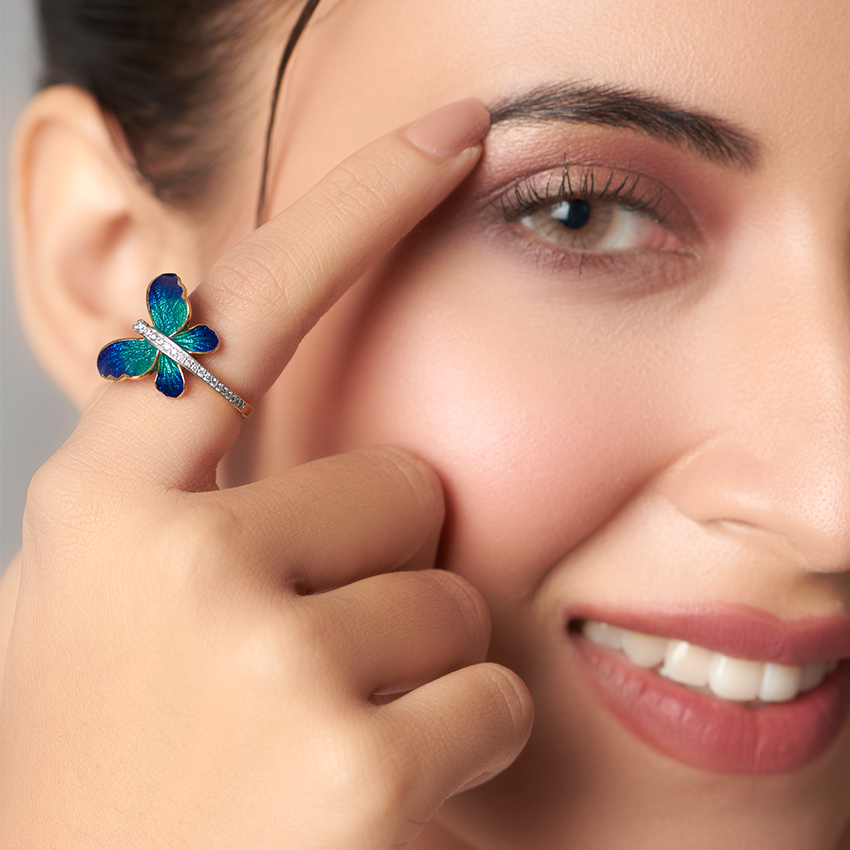  Flare Blue Butterfly Diamond Ring view 2