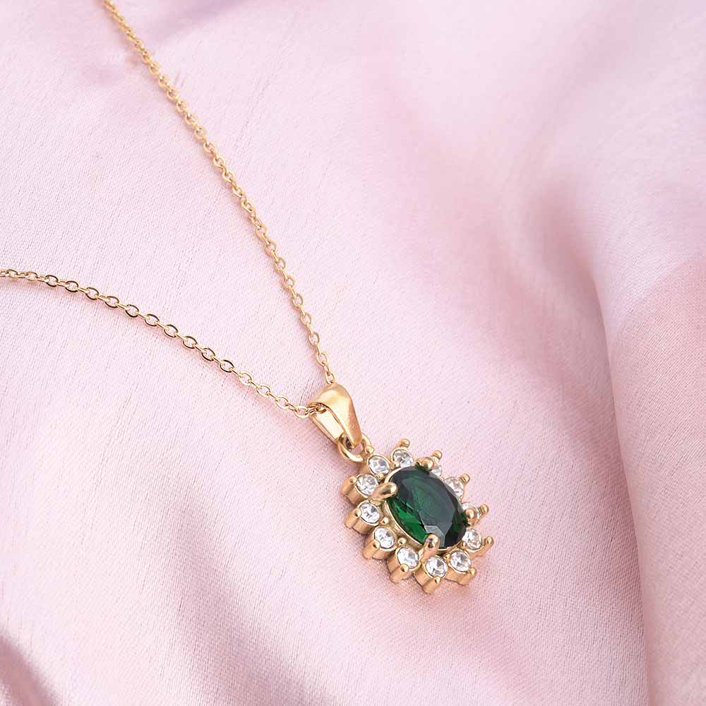  Green Sapphire and Diamond Halo Pendant view 2