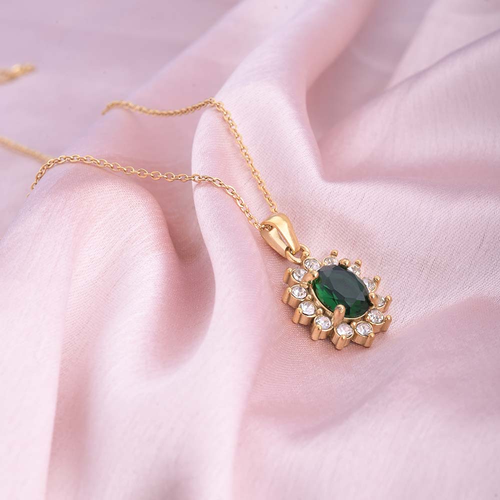 Green Sapphire and Diamond Halo Pendant view 3