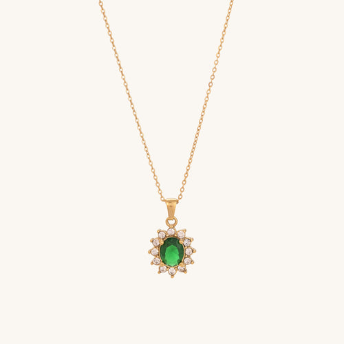  Green Sapphire and Diamond Halo Pendant